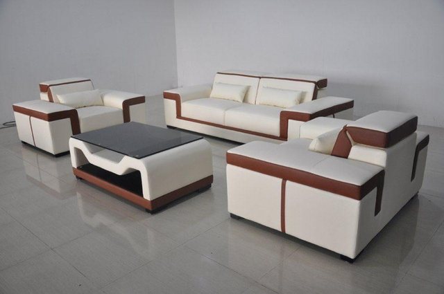 JVmoebel Sofa Weiße 3+2+1 Sofa Couch Polster Leder Stoff Couchen, Made in E günstig online kaufen