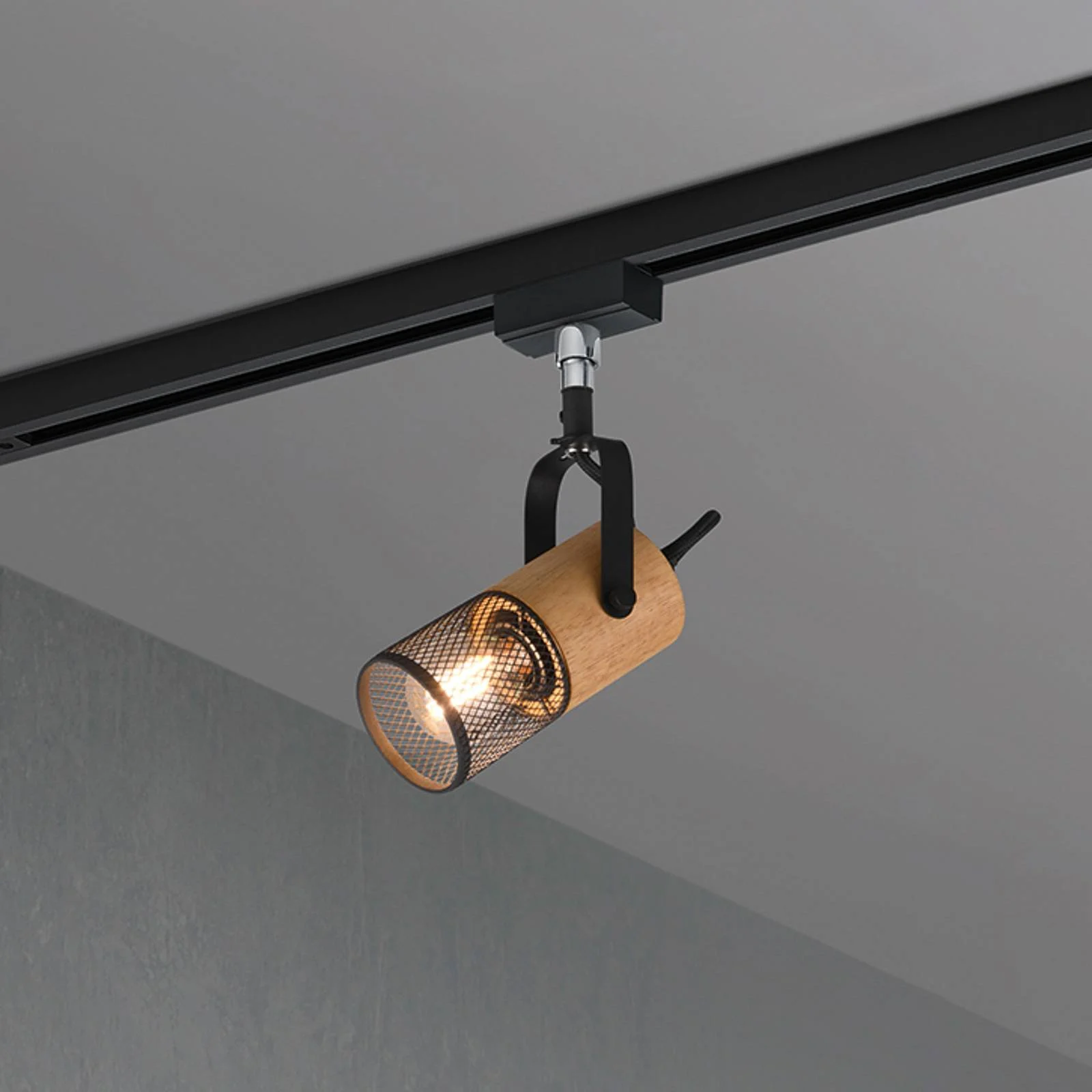 Schienenstrahler Tosh für DUOline, schwarz matt, Holzdetail günstig online kaufen