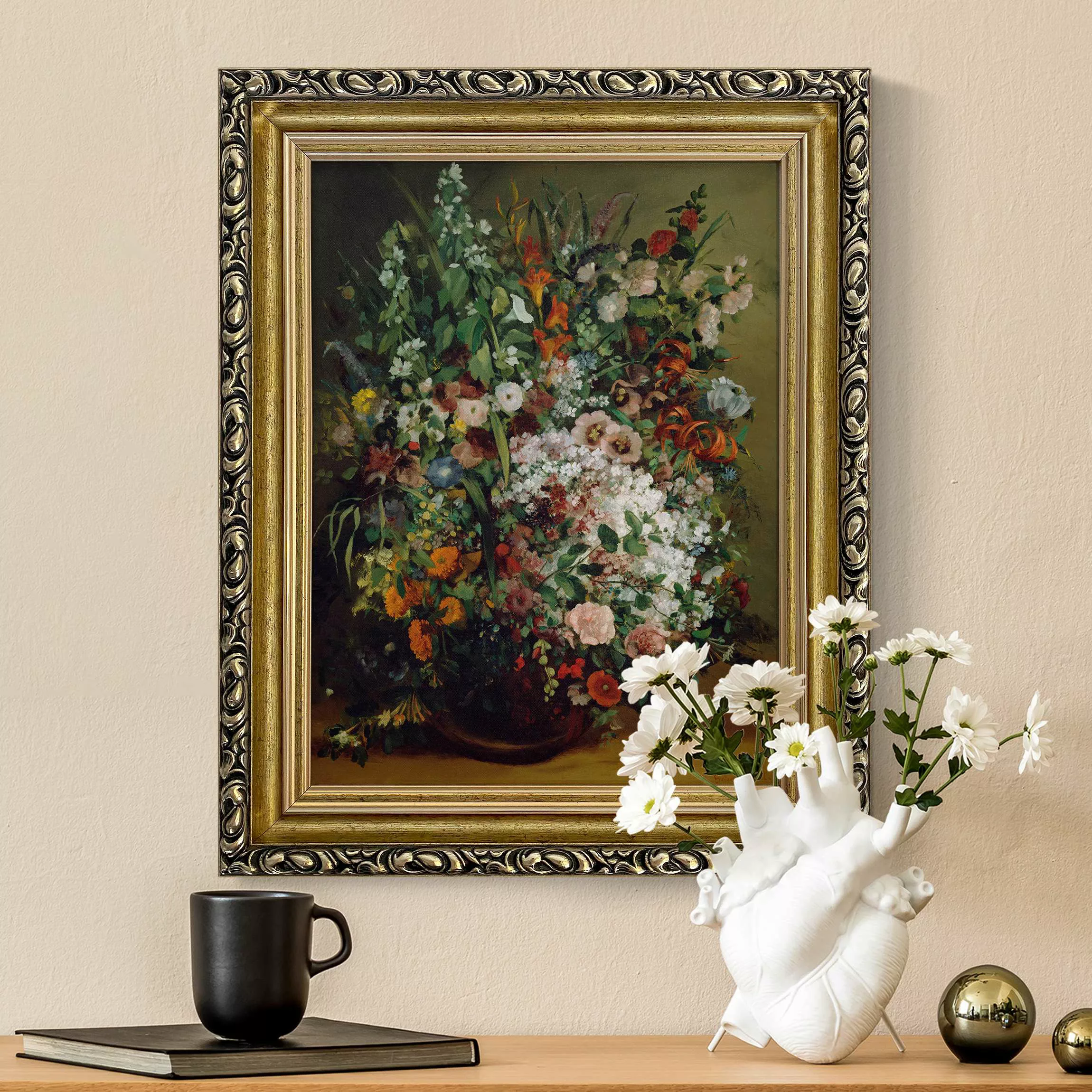 Gerahmtes Leinwandbild Gustave Courbet - Blumenstrauß in Vase günstig online kaufen