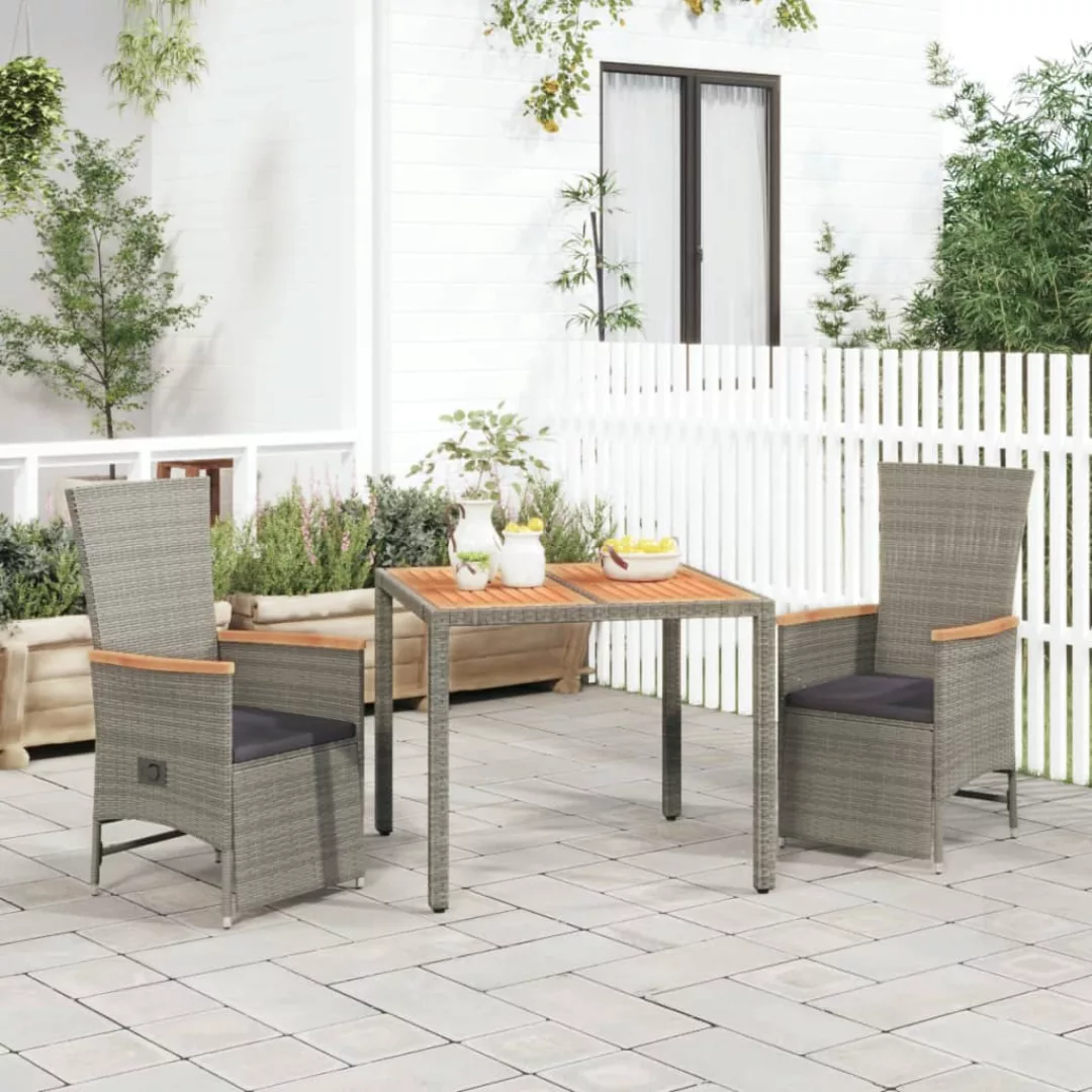 Vidaxl 3-tlg. Garten-essgruppe Mit Kissen Grau Poly Rattan günstig online kaufen