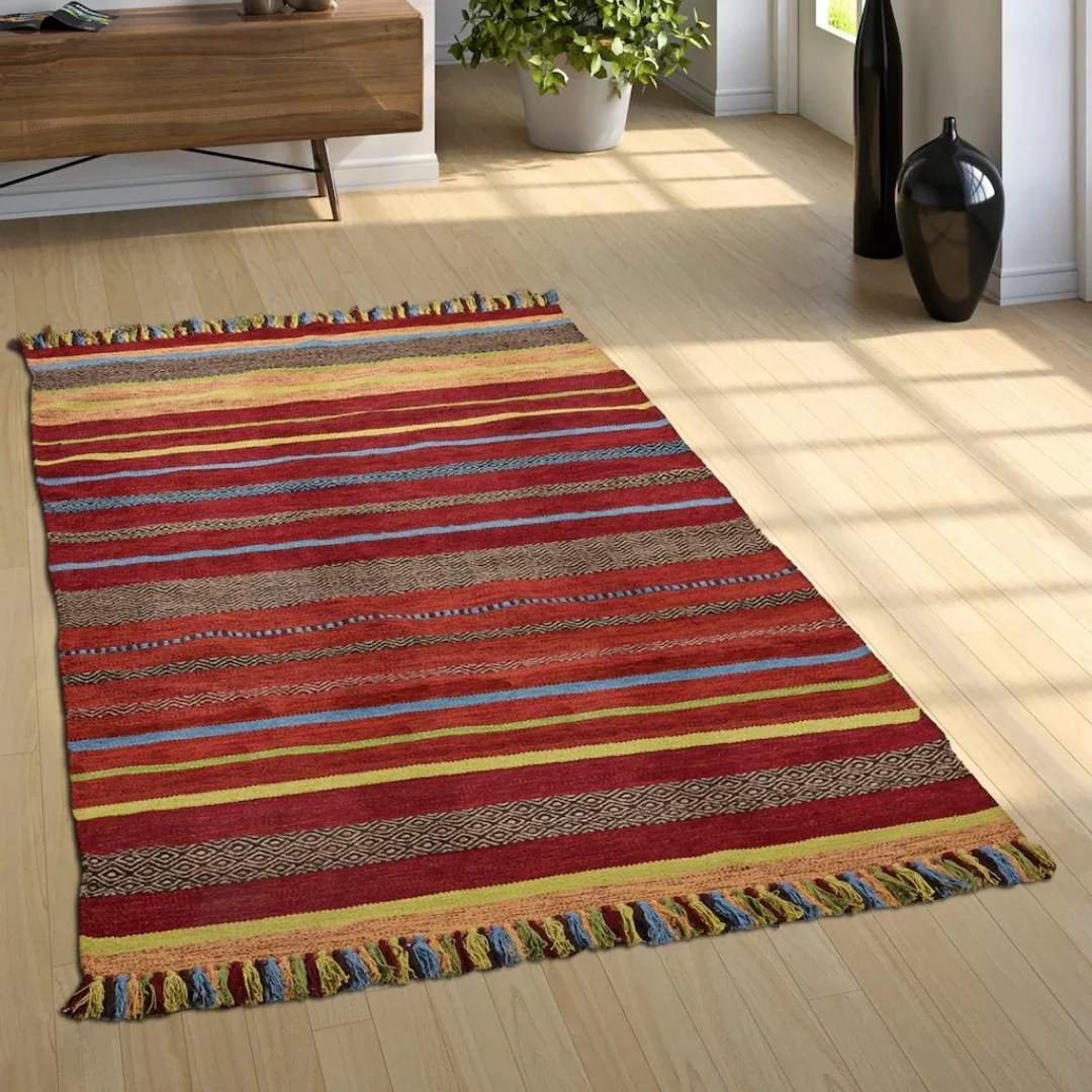 Paco Home Teppich »Kilim 213«, rechteckig, 12 mm Höhe, handgewebter Wendete günstig online kaufen