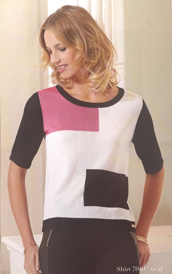 Passioni Strickpullover Kurzarm-Pullover in Weiß, Schwarz und Pink günstig online kaufen