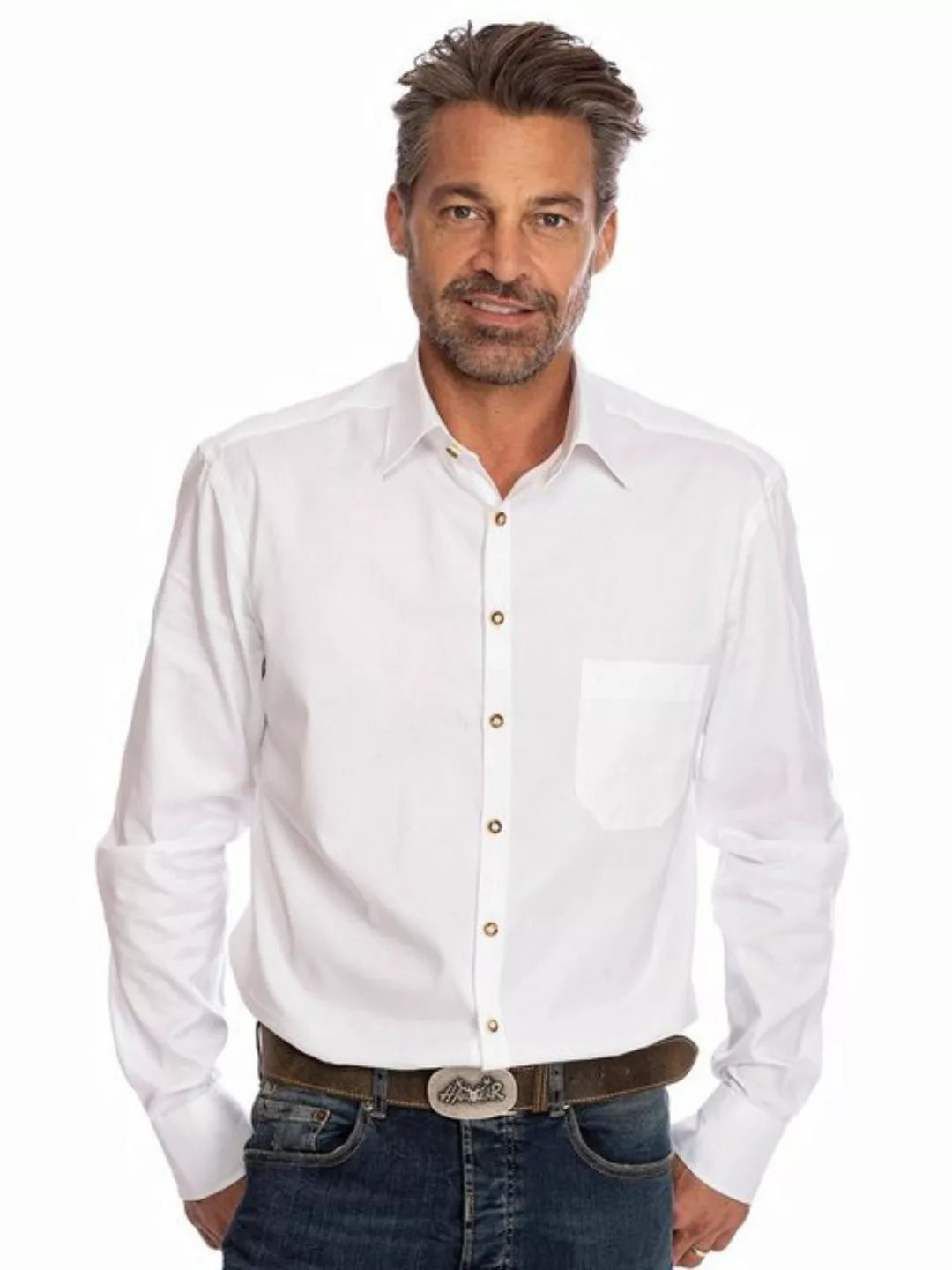 OS-Trachten Trachtenhemd Hemd Langarm ENNO weiß (Slim Fit) günstig online kaufen