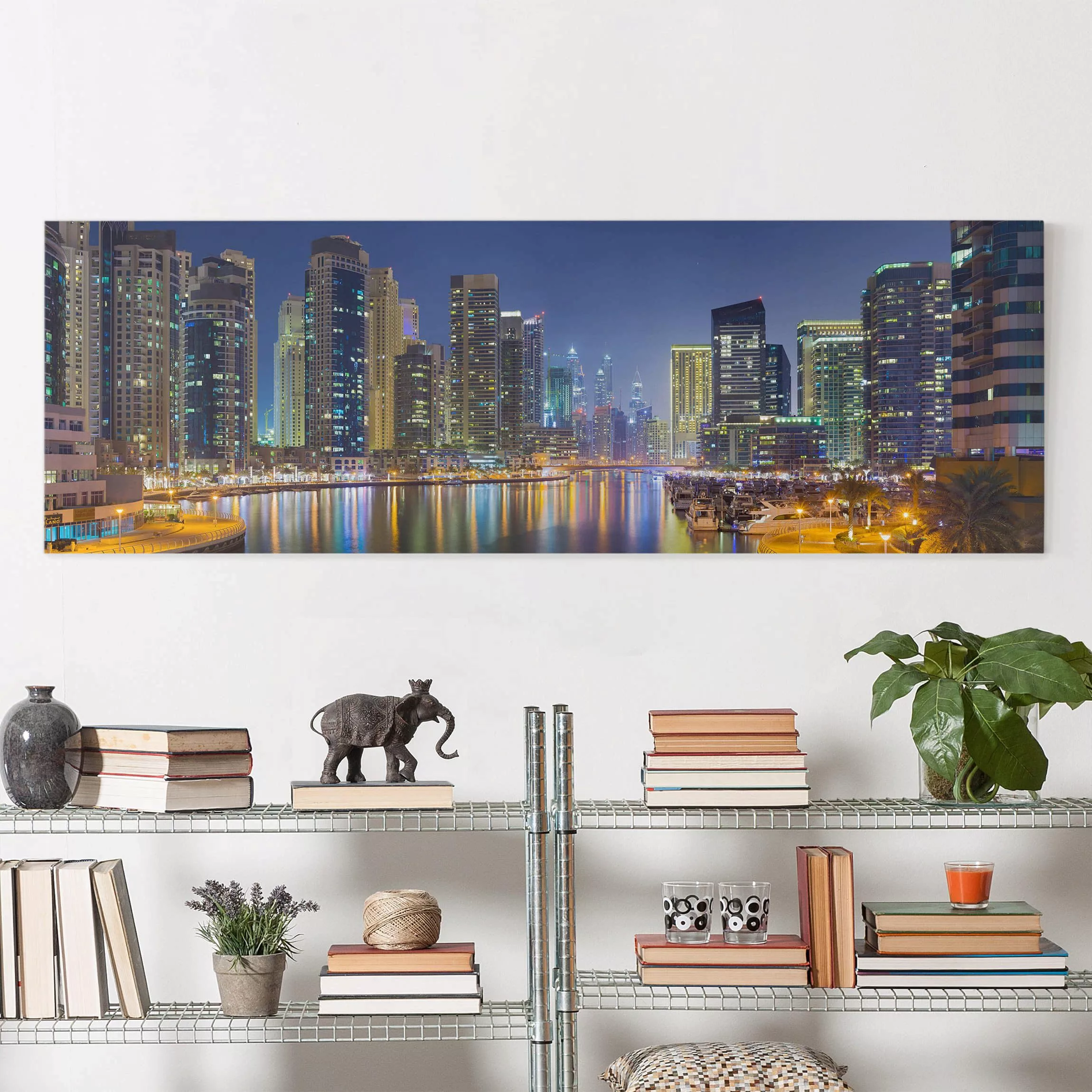 Leinwandbild Architektur & Skyline - Panorama Dubai Nacht Skyline günstig online kaufen