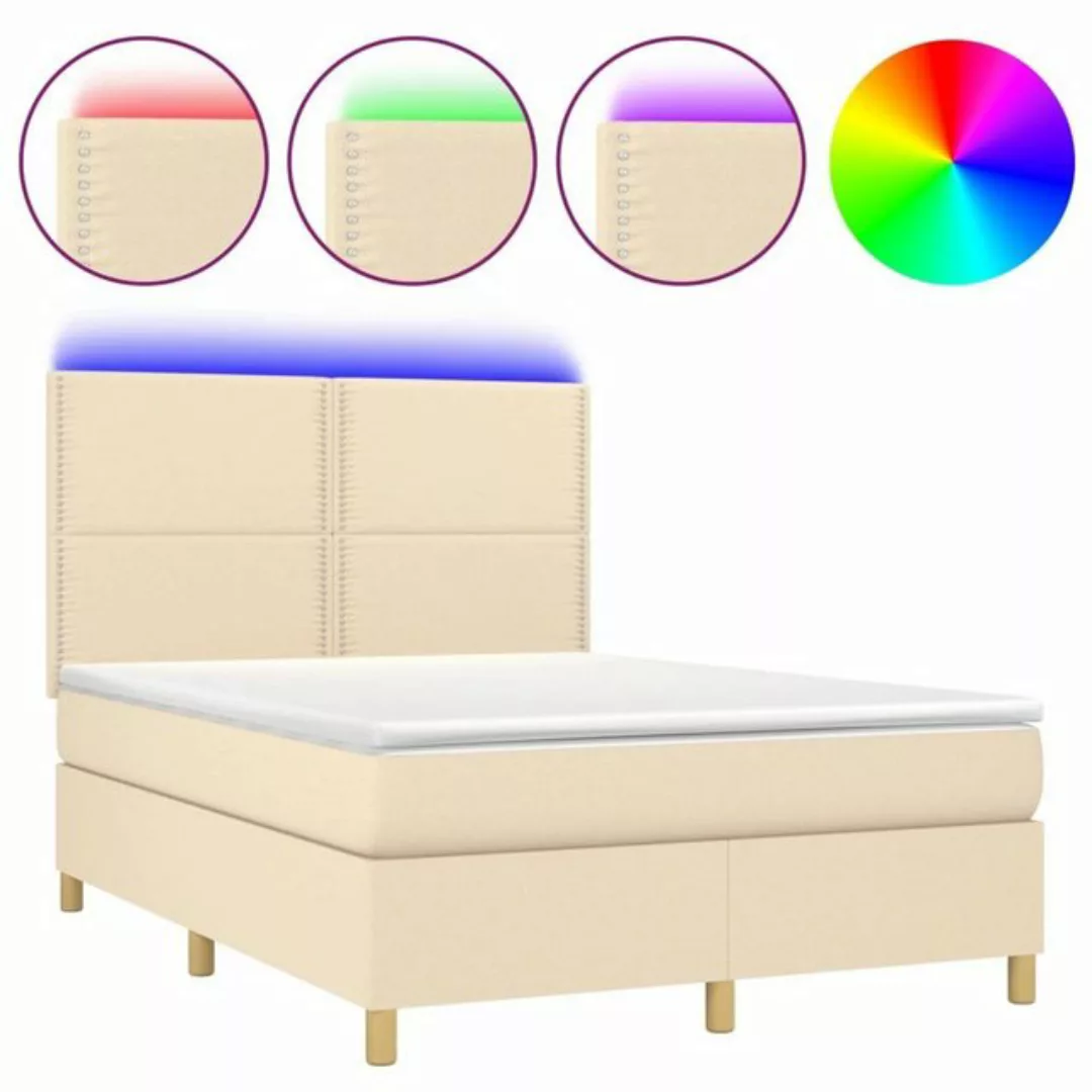 vidaXL Boxspringbett Boxspringbett mit Matratze LED Creme 140x190 cm Stoff günstig online kaufen