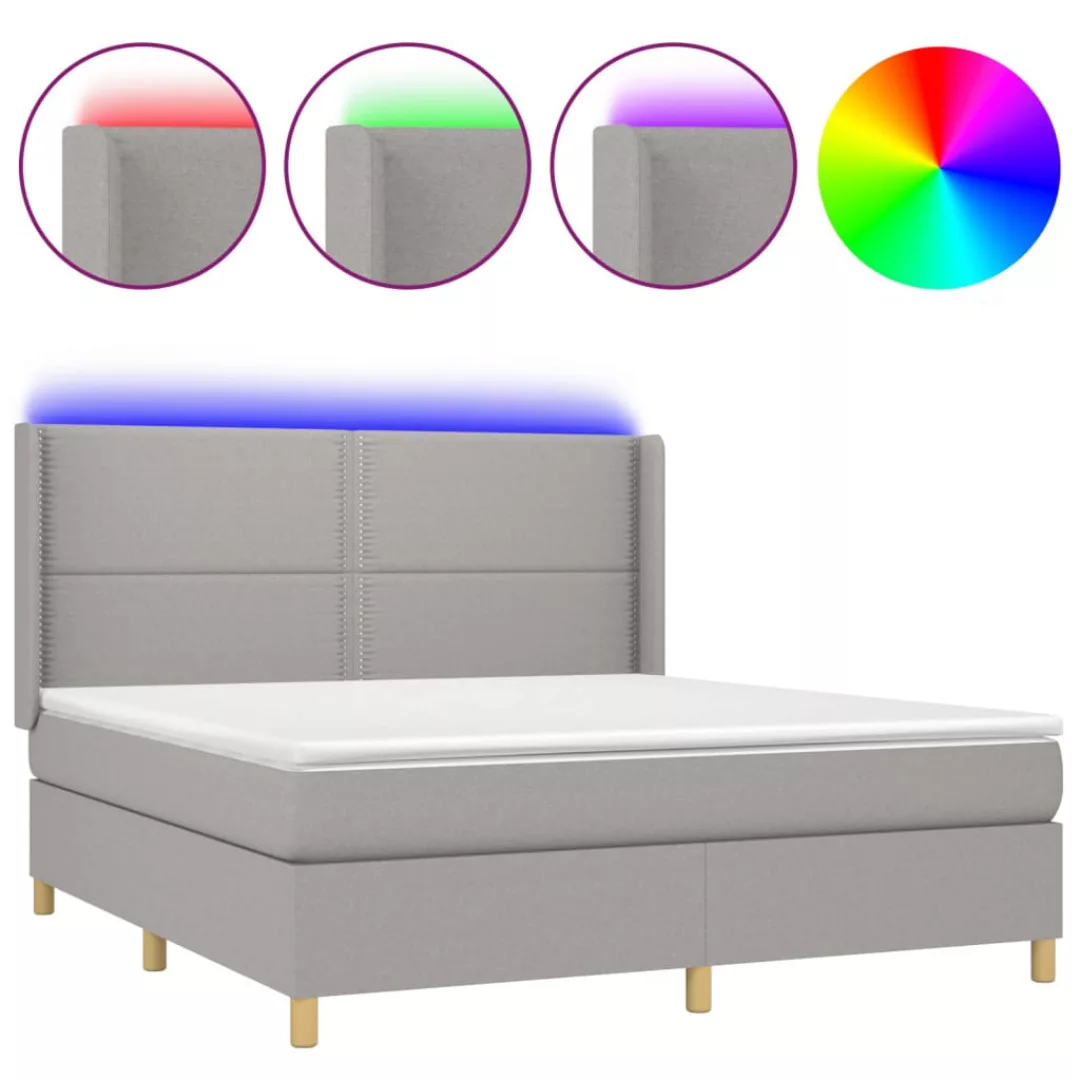 vidaXL Boxspringbett Boxspringbett mit Matratze LED Hellgrau 160x200 cm Sto günstig online kaufen