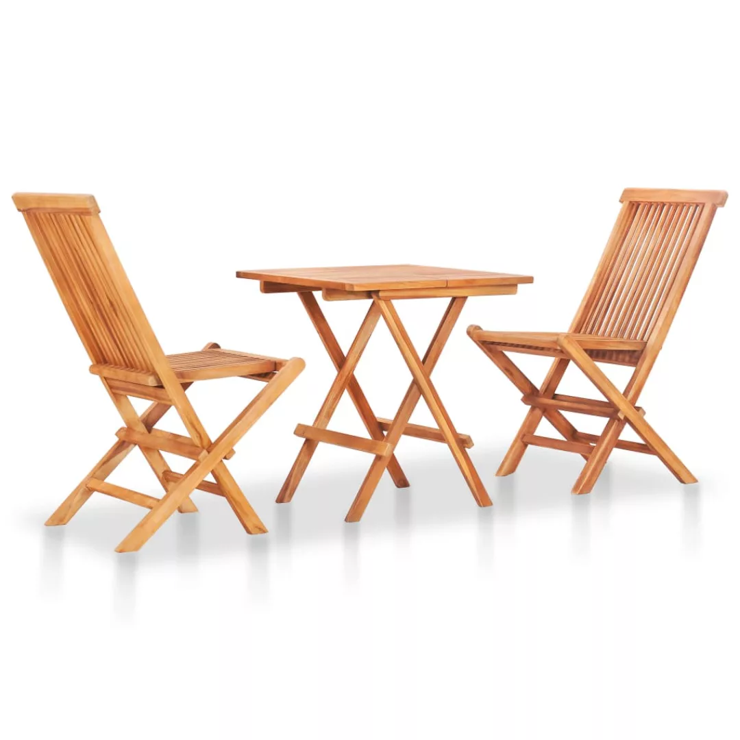 3-tlg. Bistro-set Mit Kissen Rot Karomuster Massivholz Teak günstig online kaufen