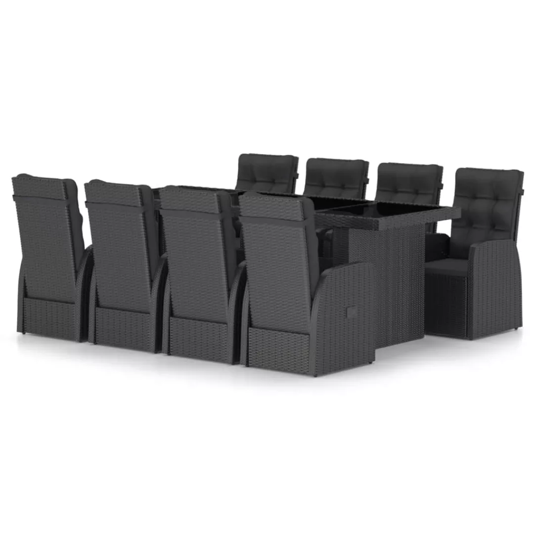 9-tlg. Garten-essgruppe Mit Auflagen Poly Rattan Schwarz günstig online kaufen