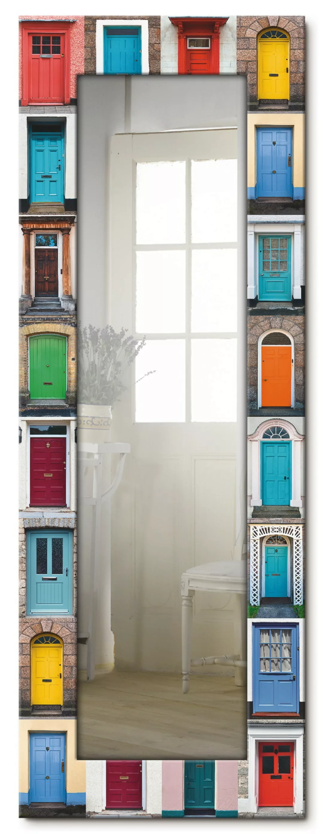 Artland Dekospiegel »Fotocollage von 32 bunten Haustüren«, gerahmter Ganzkö günstig online kaufen