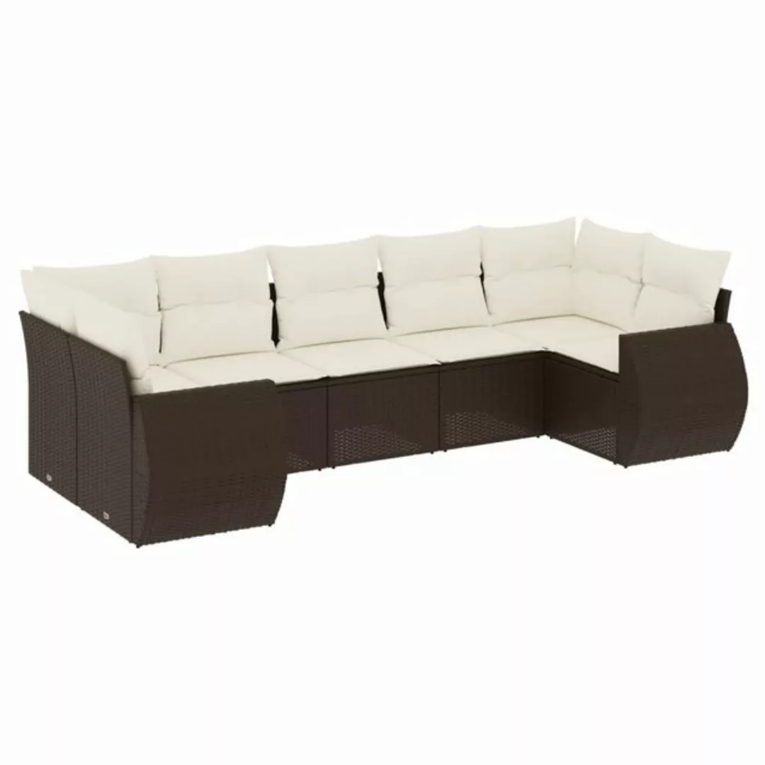 vidaXL Sofaelement 7-tlg. Garten-Sofagarnitur mit Kissen Braun Poly Rattan günstig online kaufen