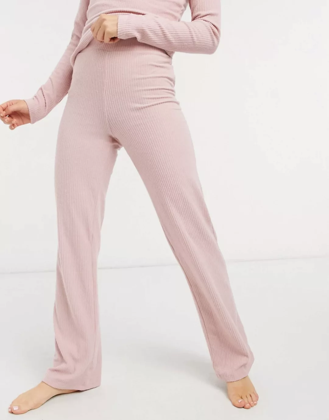 Lipsy – Loungewear – Gerippte Hose mit weitem Bein in Rosa günstig online kaufen