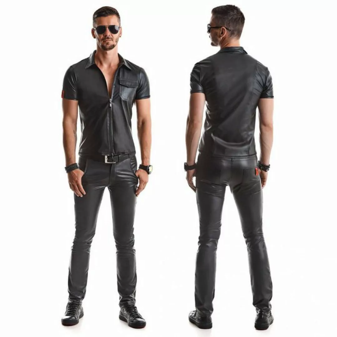 Regnes Fetish Planet Kurzarmhemd Emilio Polo Shirt Wetlook mit Brusttasche günstig online kaufen