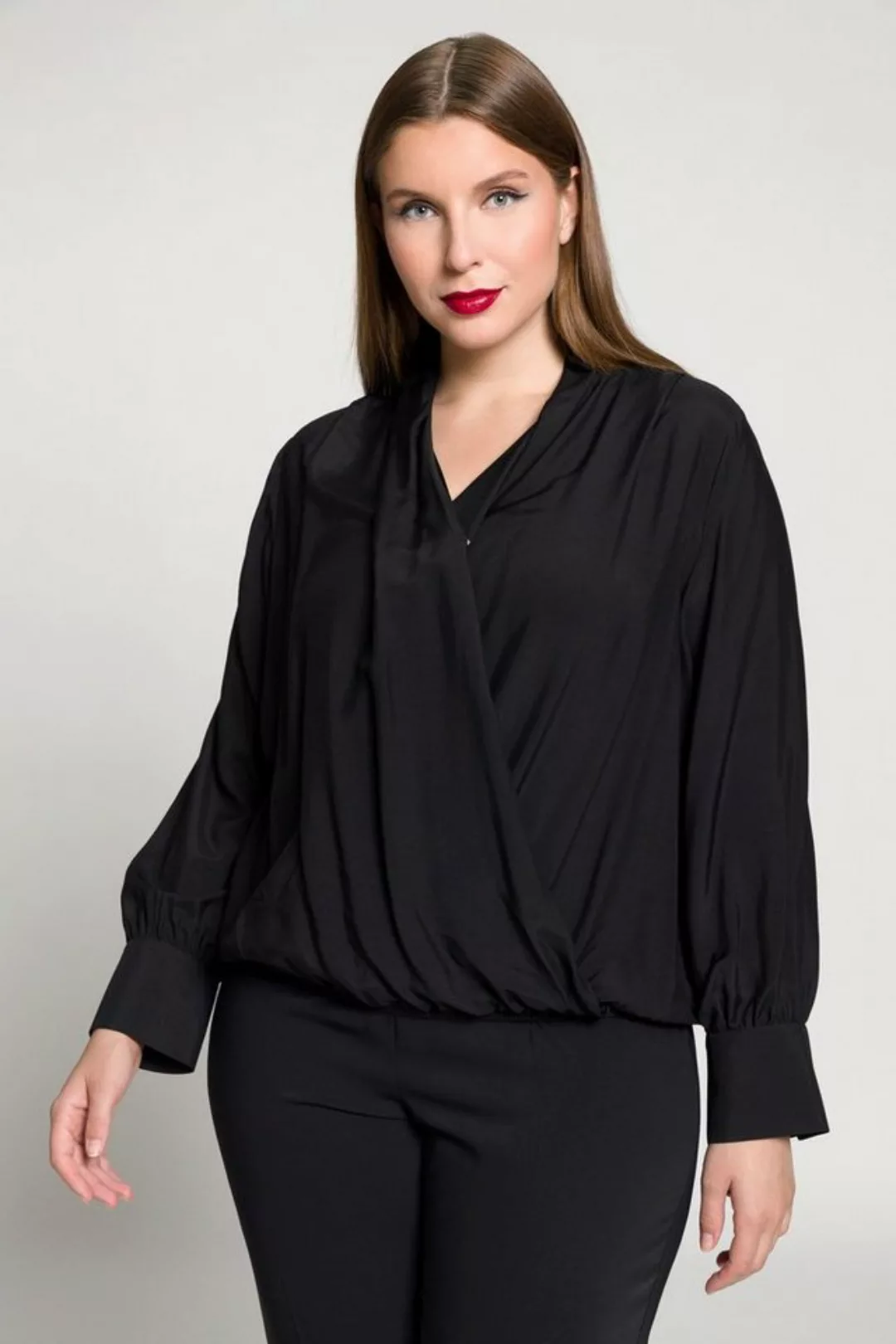 Ulla Popken Longbluse Bluse Seidenmix V-Ausschnitt Langarm günstig online kaufen