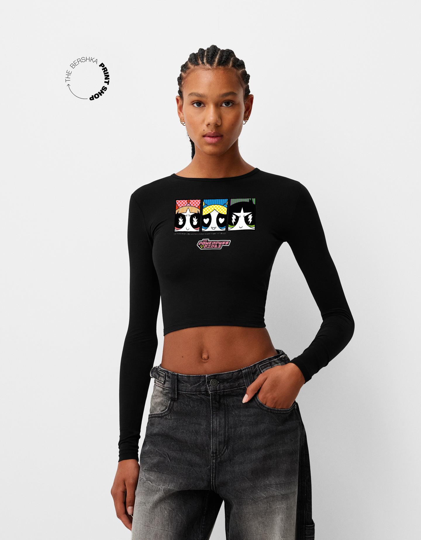 Bershka Langarmshirt Powerpuff Girls Damen M Schwarz günstig online kaufen