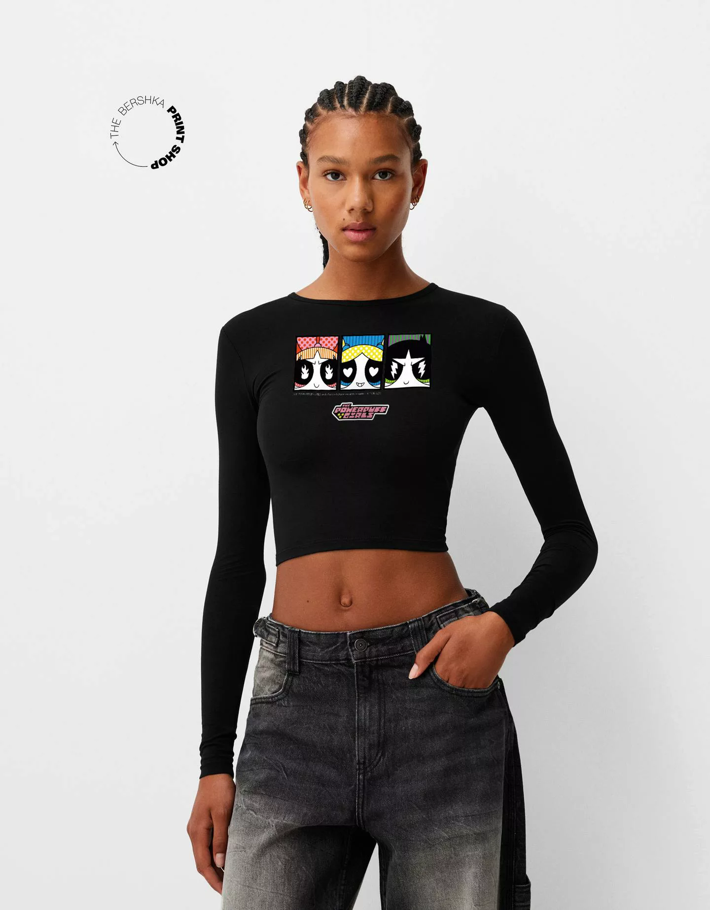 Bershka Langarmshirt Powerpuff Girls Damen Xl Schwarz günstig online kaufen