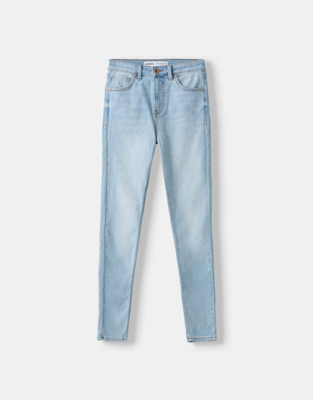 Bershka Skinny-Jeans Mit Sehr Hohem Bund Bskteen 32 Hellblau günstig online kaufen