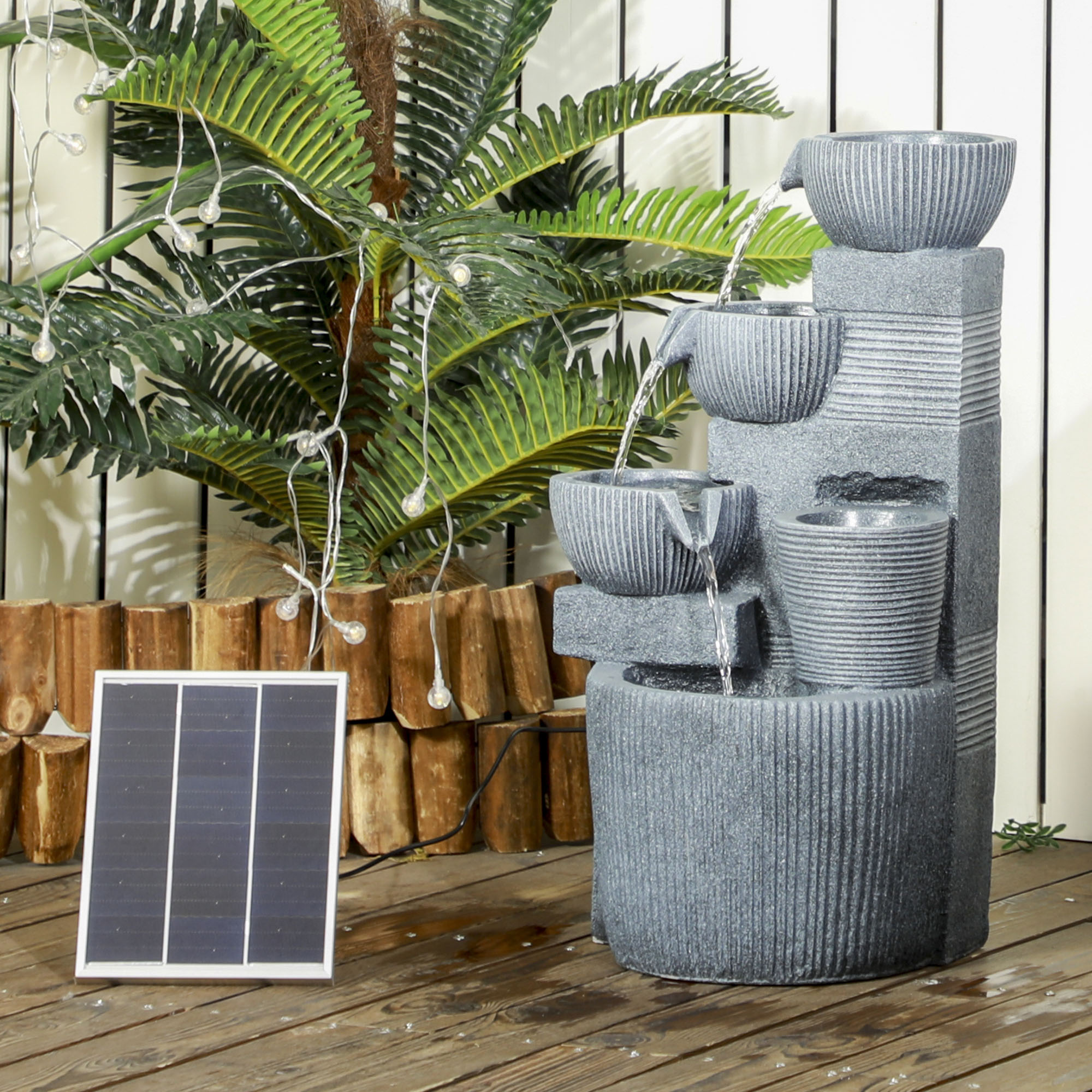 Outsunny Gartenbrunnen Solar Wasserbrunnen mit 4 Stufen und LED-Beleuchtung günstig online kaufen