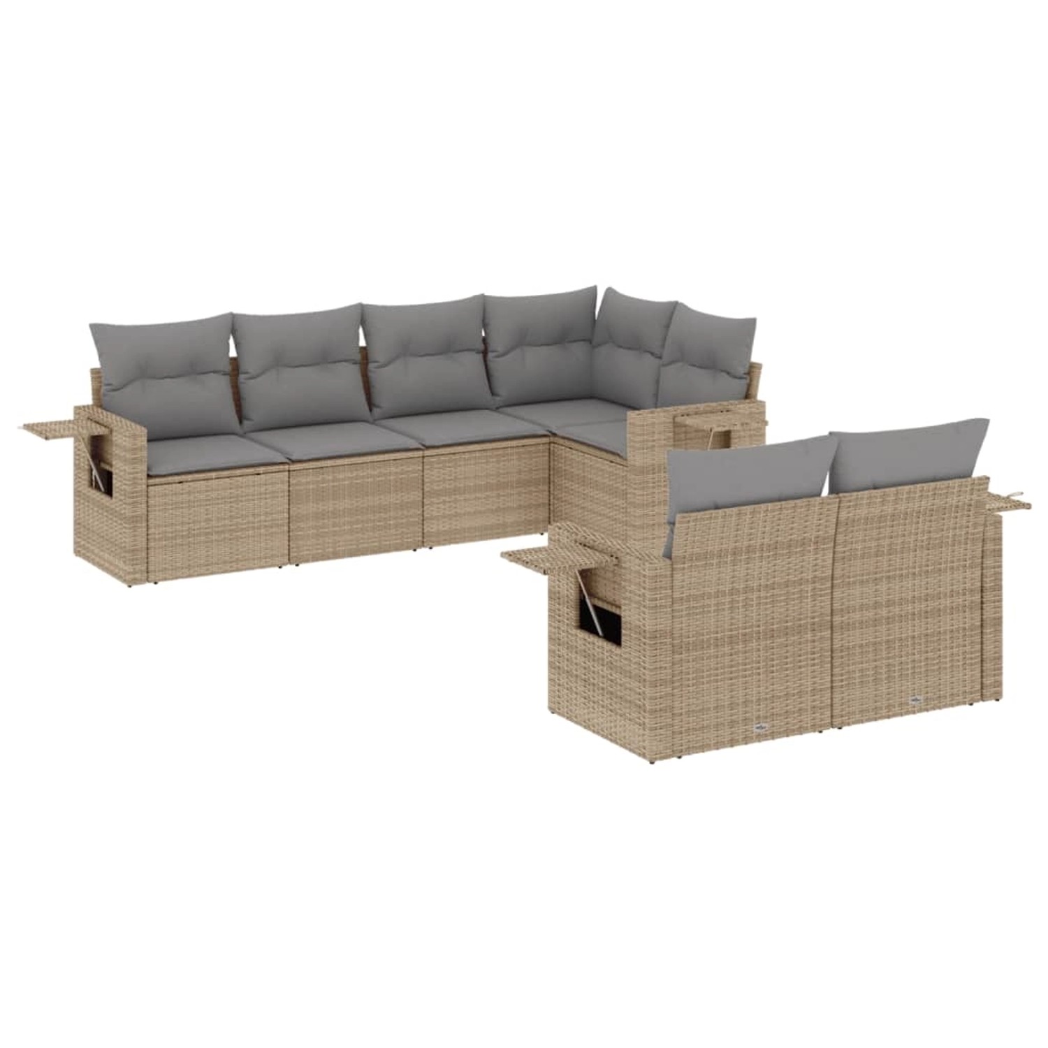 vidaXL 7-Tlg Garten-Sofagarnitur mit Kissen Beige Poly Rattan 3220408 günstig online kaufen