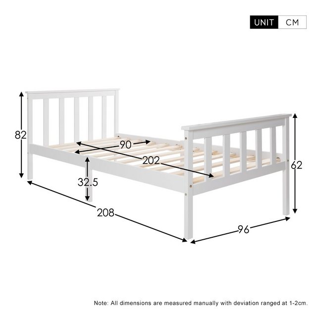 Flieks Massivholzbett, Einzelbett Kinderbett Jugendbett 90x200cm Kiefer Wei günstig online kaufen