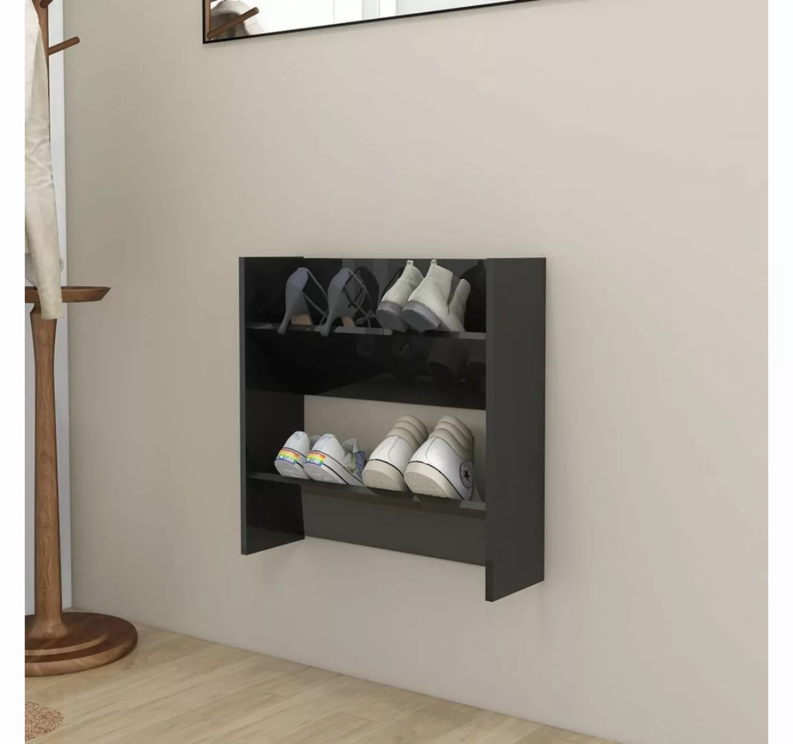 vidaXL Schuhschrank Wand-Schuhschrank Hochglanz-Schwarz 60x18x60 cm Spanpla günstig online kaufen