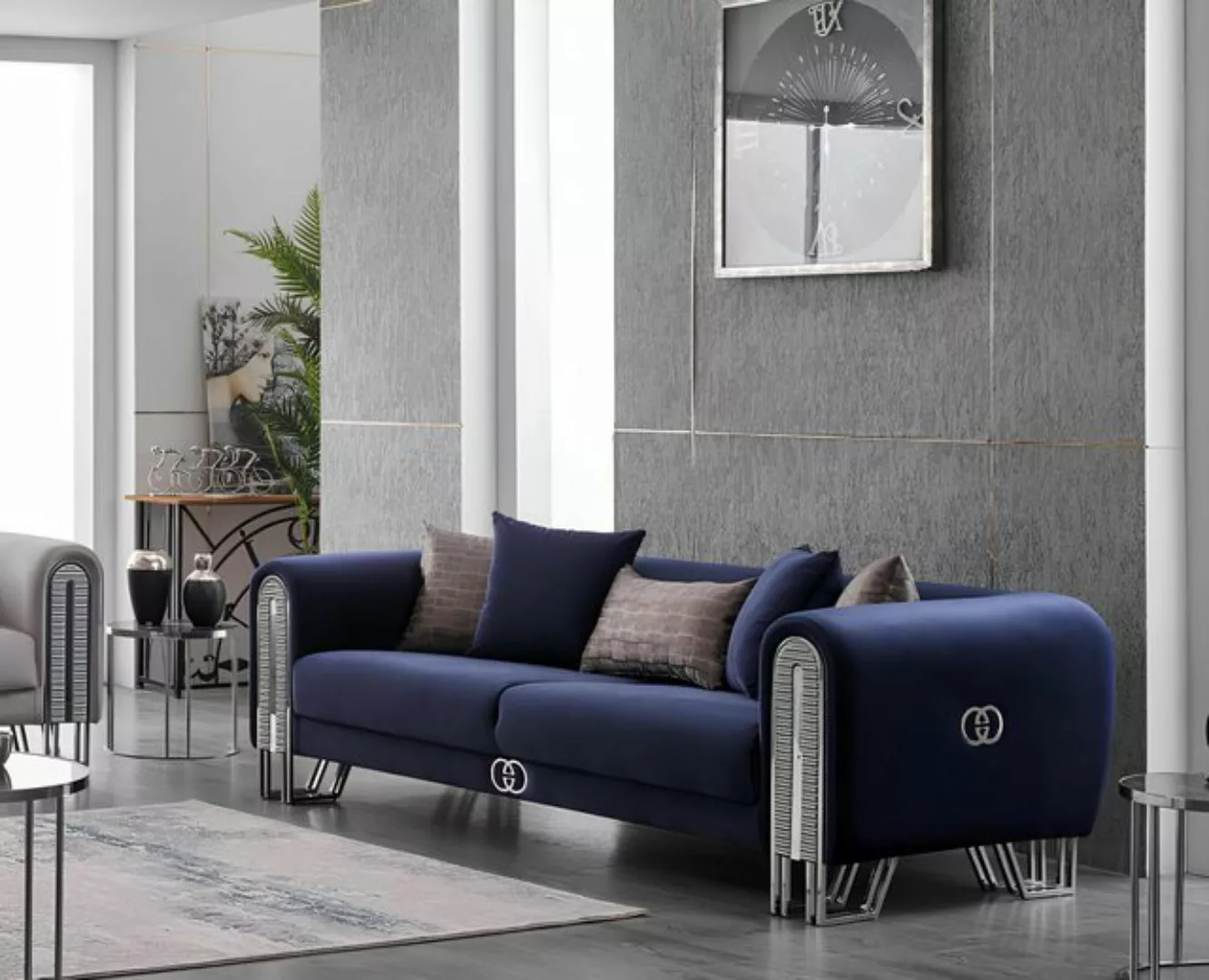 Xlmoebel Sofa Luxuriöses Sofa Polstermöbel Wohnzimmer Sofa Blau 240cm Dreis günstig online kaufen