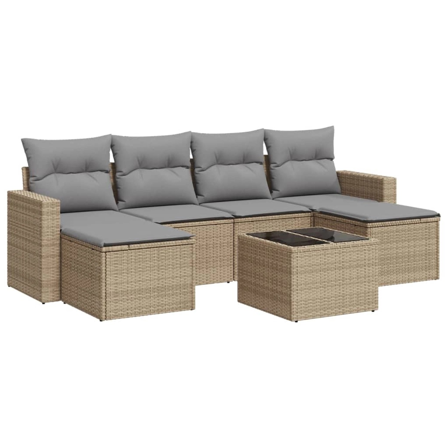 vidaXL 7-Tlg Garten-Sofagarnitur mit Kissen Beige Poly Rattan 3219319 günstig online kaufen