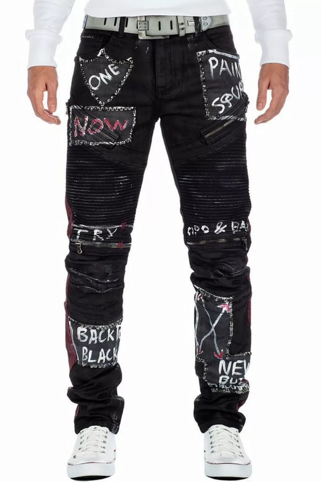 Cipo & Baxx Bikerjeans Herren Hose BA-CD571 W29/L32 (1-tlg) mit Nieten Prin günstig online kaufen