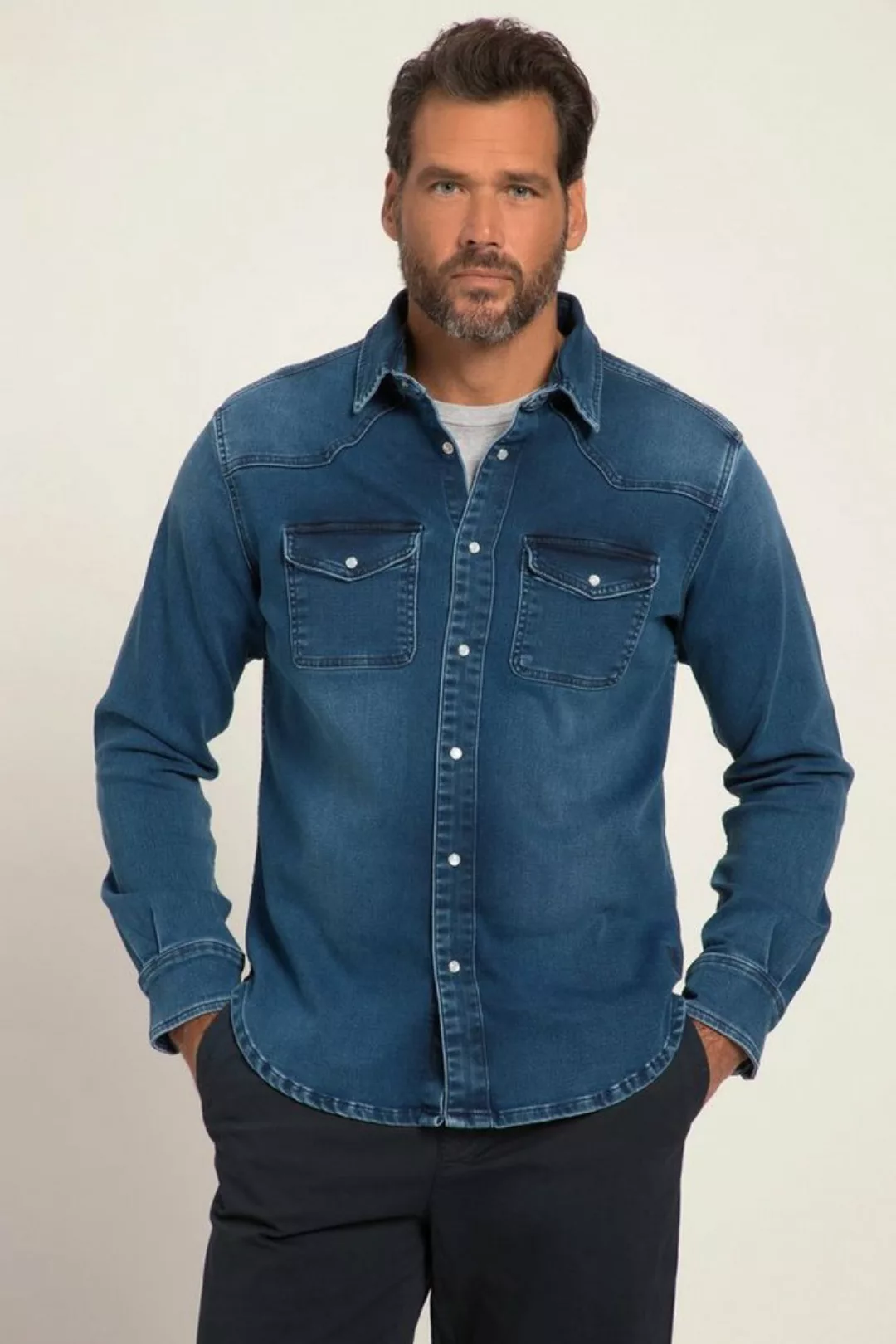 JP1880 Businesshemd Jeanshemd FLEXNAMIC® Denim Langarm Kentkragen günstig online kaufen