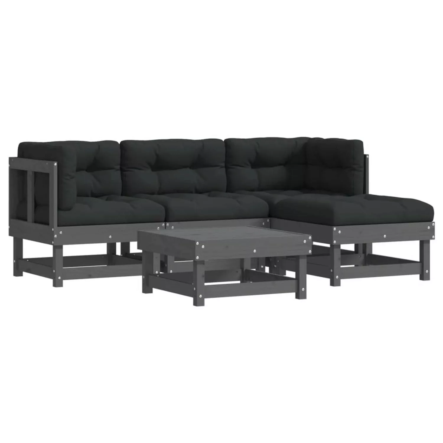 vidaXL 5-tlg Garten-Lounge-Set mit Kissen Grau Massivholz Modell 1 günstig online kaufen