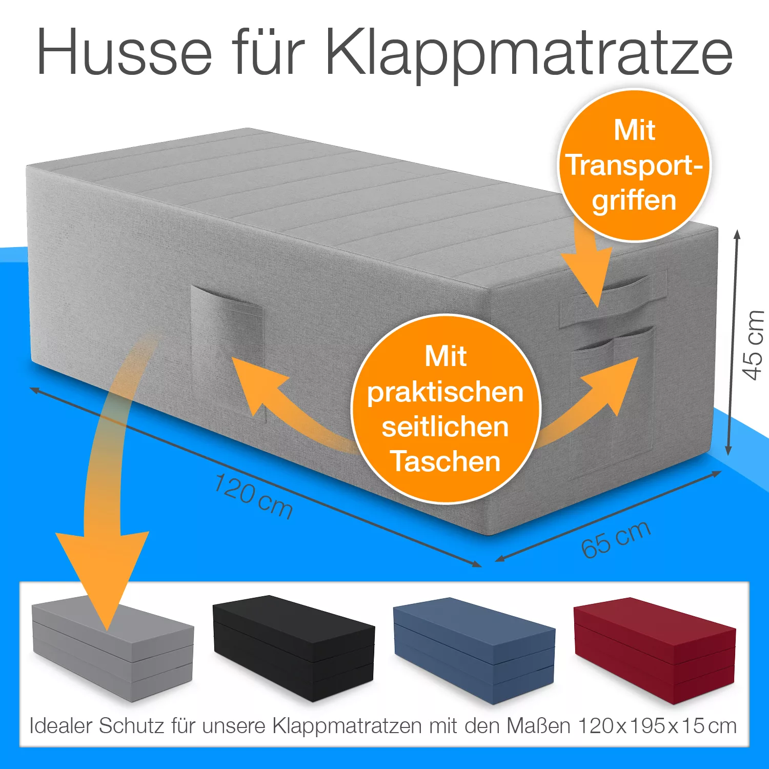 Husse für Klappmatratze Gästematratze 120x195x15, grau günstig online kaufen