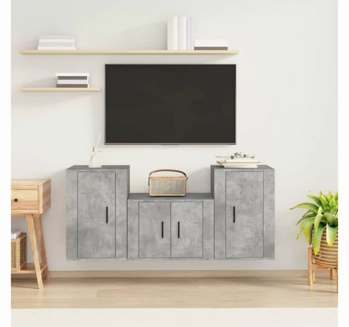 vidaXL TV-Schrank 3-tlg. TV-Schrank-Set Betongrau Holzwerkstoff (3-St) günstig online kaufen