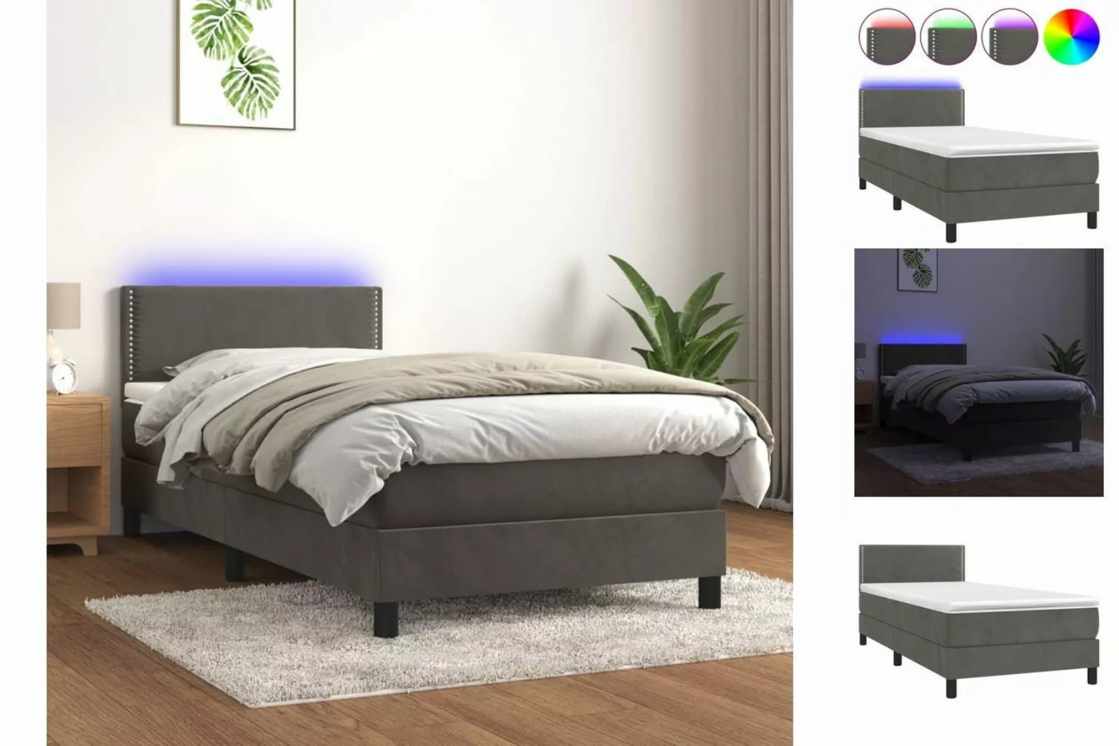 vidaXL Bettgestell Boxspringbett mit Matratze LED Dunkelgrau 90x200 cm Samt günstig online kaufen