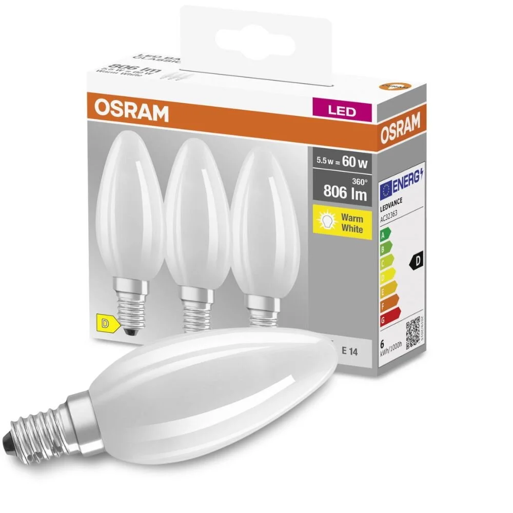 Osram LED Lampe ersetzt 60W E14 Kerze - B35 in Weiß 5,5W 806lm 2700K 3er Pa günstig online kaufen