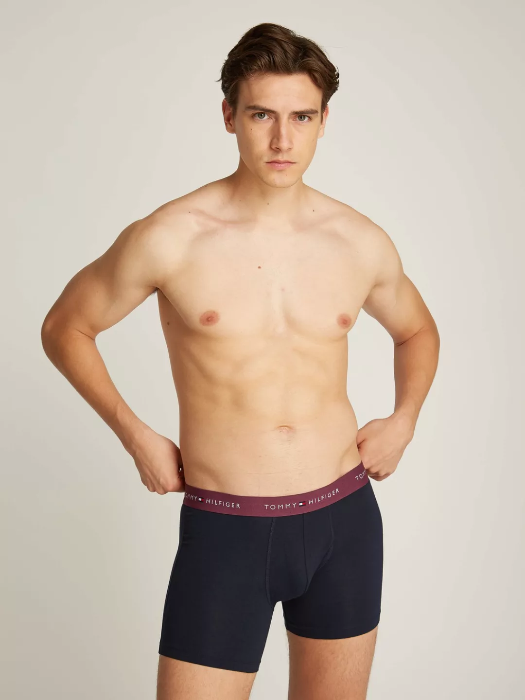 Tommy Hilfiger 3-er Set Trunks Blau mit verschiedenfarbigem Webbund günstig online kaufen