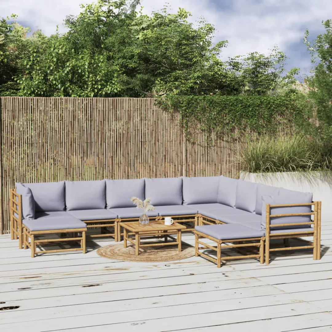 Vidaxl 11-tlg. Garten-lounge-set Mit Hellgrauen Kissen Bambus günstig online kaufen