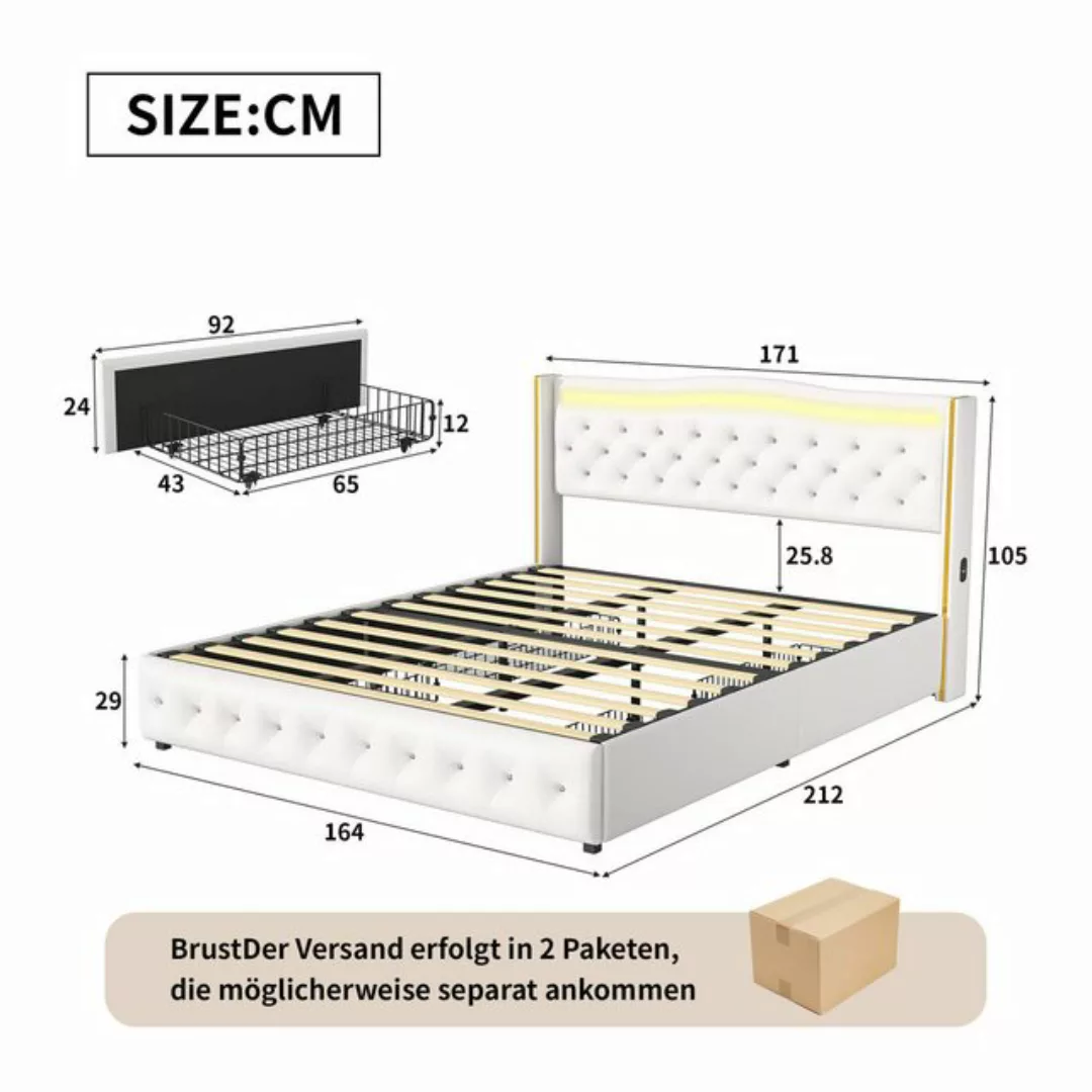 Furnishings Home Polsterbett Doppelbett Stauraumbett USB + Ladefunktion (Mu günstig online kaufen