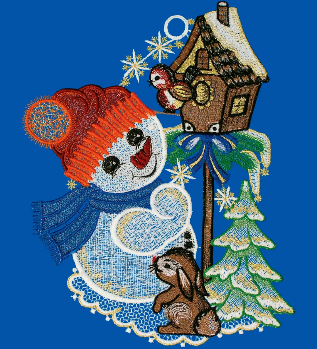 W. Reuter & Sohn - Plauener Spitze Fensterbild "Süßer Schneemann", Made in günstig online kaufen