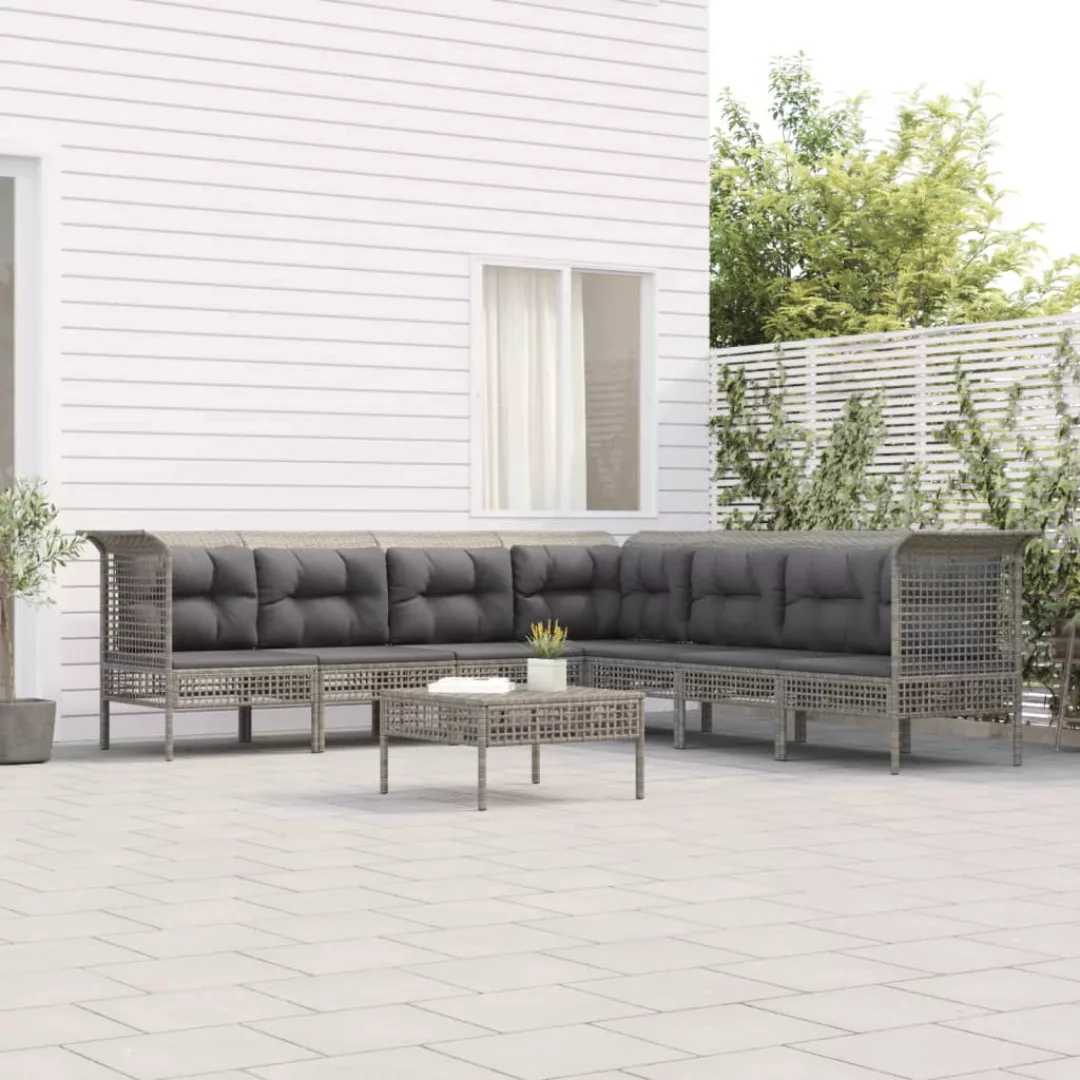 Vidaxl 8-tlg. Garten-lounge-set Mit Kissen Grau Poly Rattan günstig online kaufen