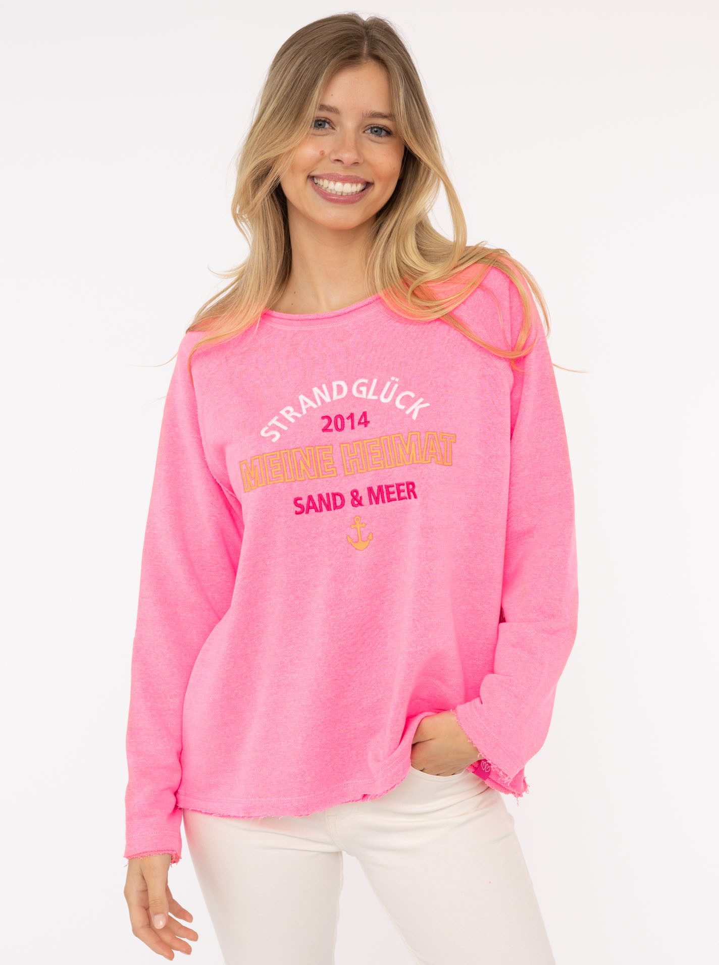 Zwillingsherz Sweater "Strandglück 2014" mit Used-Look günstig online kaufen
