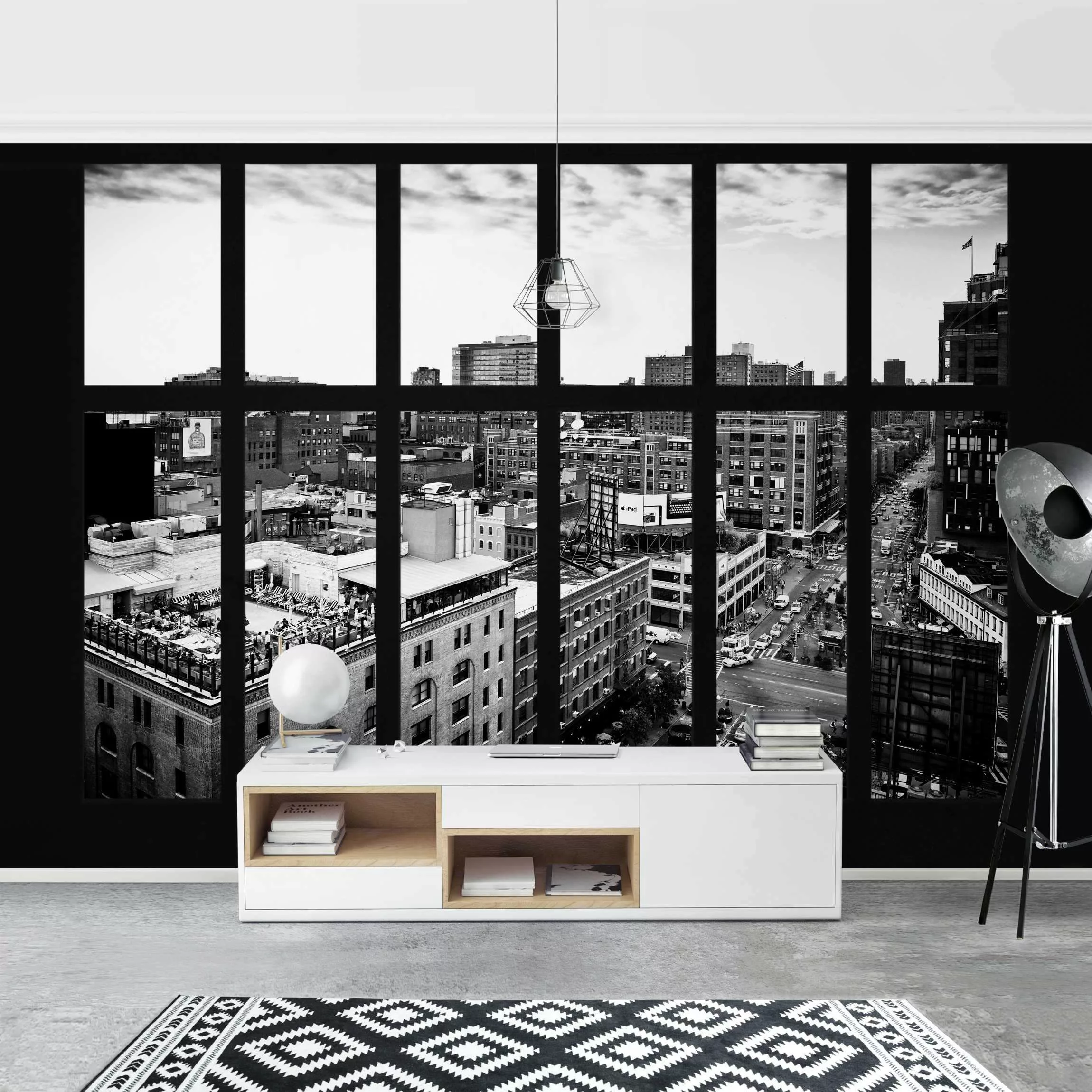 Fototapete New York Fensterblick schwarz-weiß günstig online kaufen