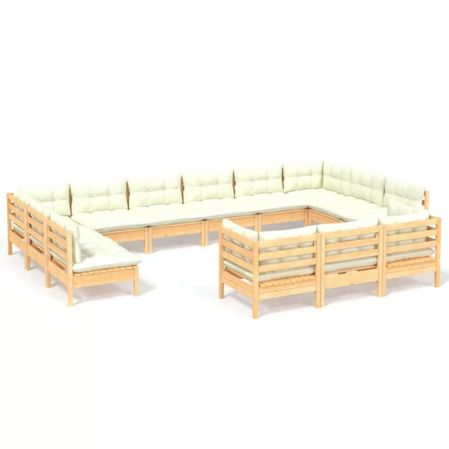 vidaXL 13-tlg Garten-Lounge-Set mit Creme Kissen Kiefernholz Modell 7 günstig online kaufen