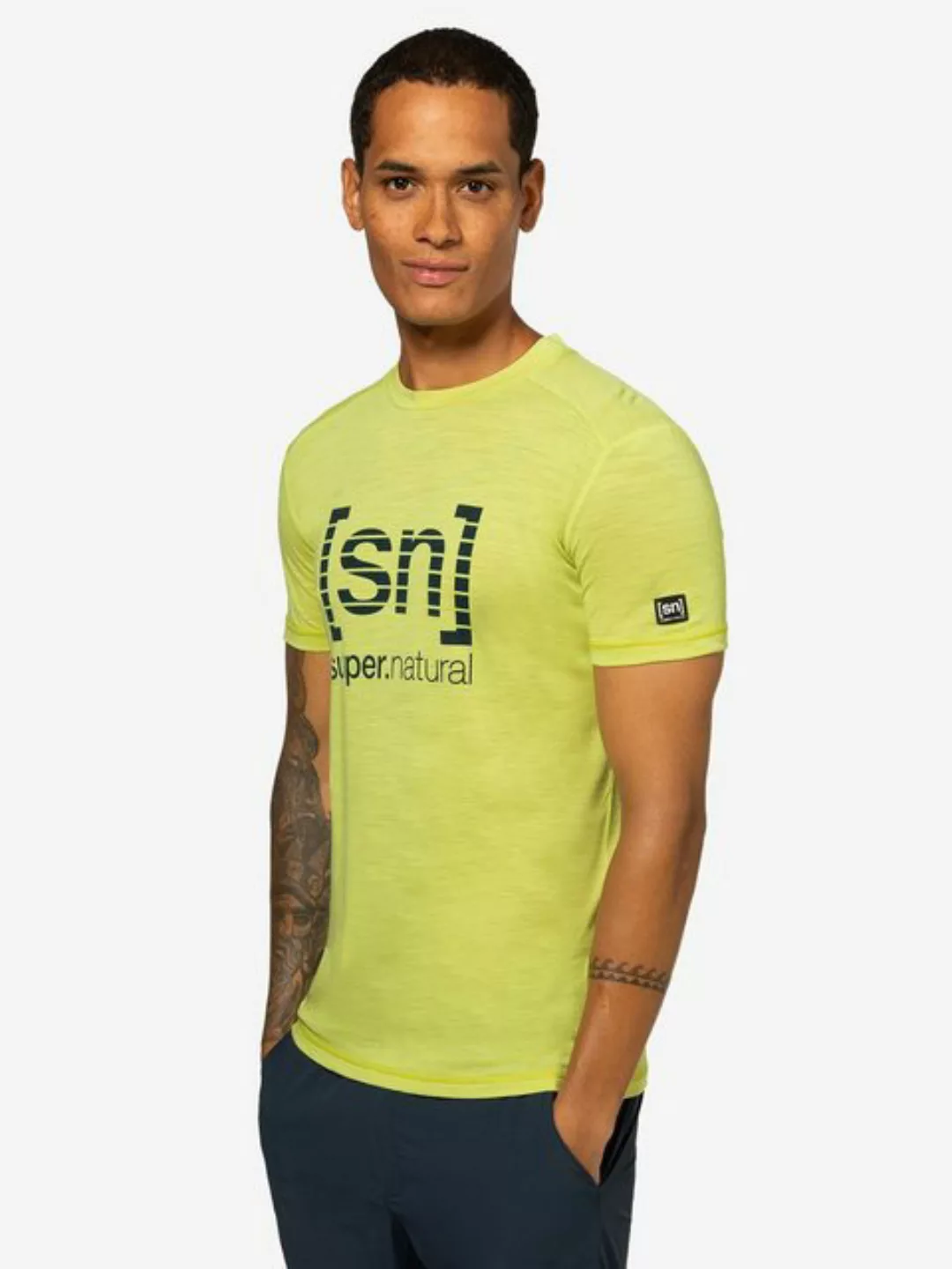 SUPER.NATURAL T-Shirt für Herren, Merino GRID LOGO gestreift, atmungsaktiv günstig online kaufen