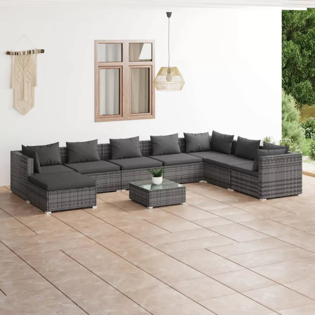 Vidaxl 9-tlg. Garten-lounge-set Mit Kissen Poly Rattan Grau günstig online kaufen