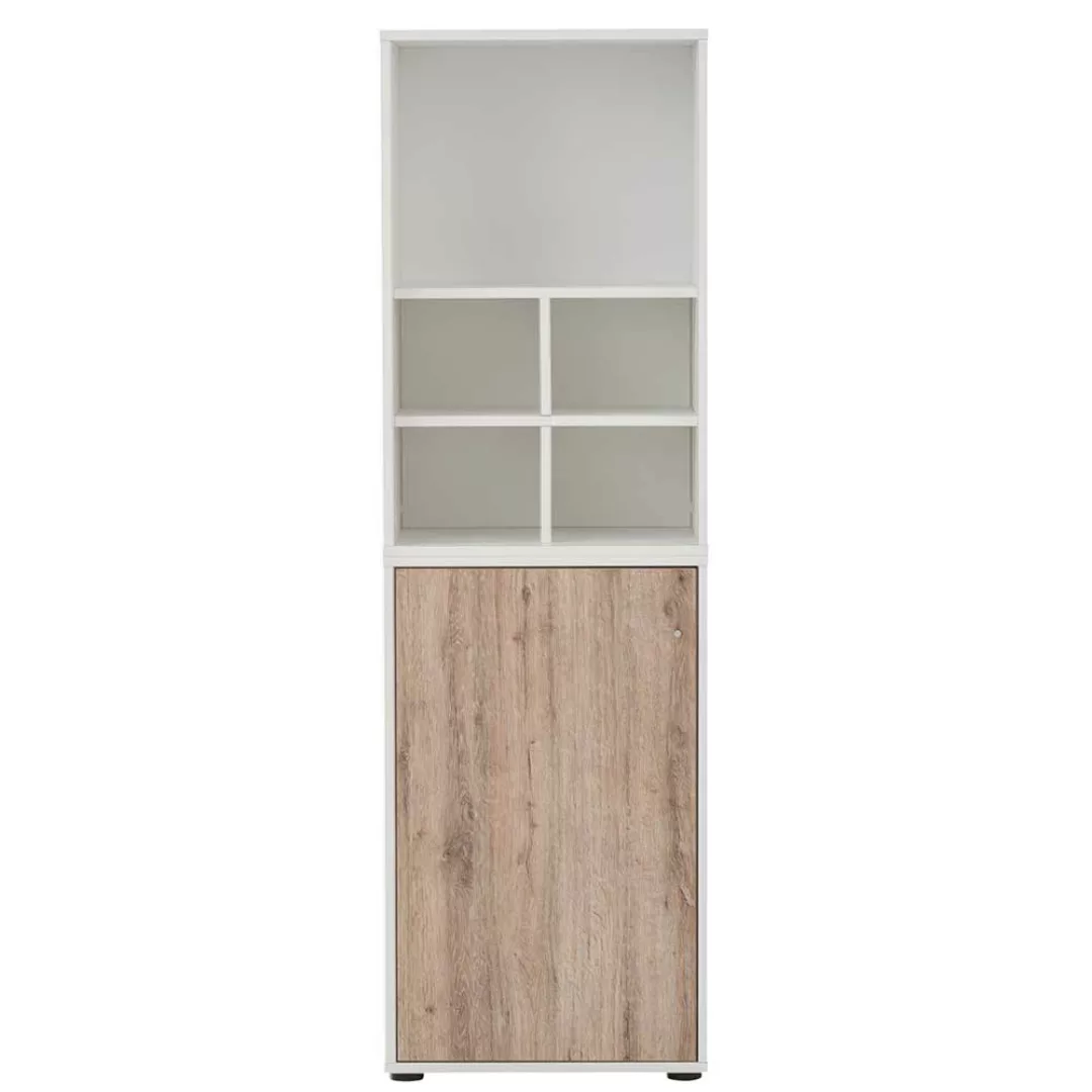 Aktenregal mit Tür in Wildeichefarben und Weiß 168 cm hoch günstig online kaufen