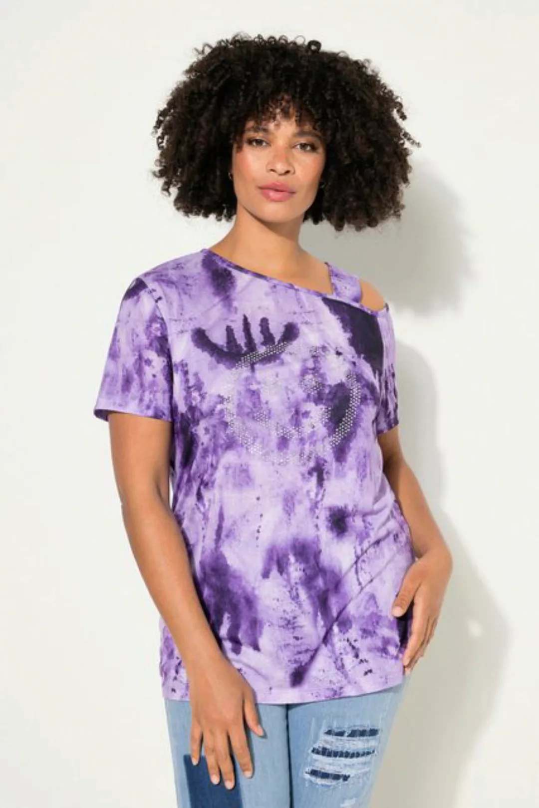 Angel of Style Rundhalsshirt T-Shirt Straight Fit Batikprint Schulter CutOu günstig online kaufen
