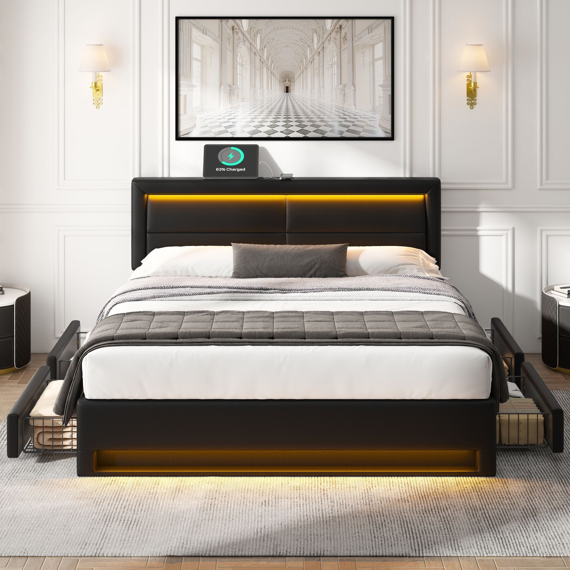 Flieks Polsterbett, LED Doppelbett 140x200cm mit günstig online kaufen