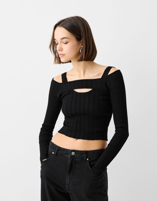 Bershka Bolero-Pullover Damen M Schwarz günstig online kaufen