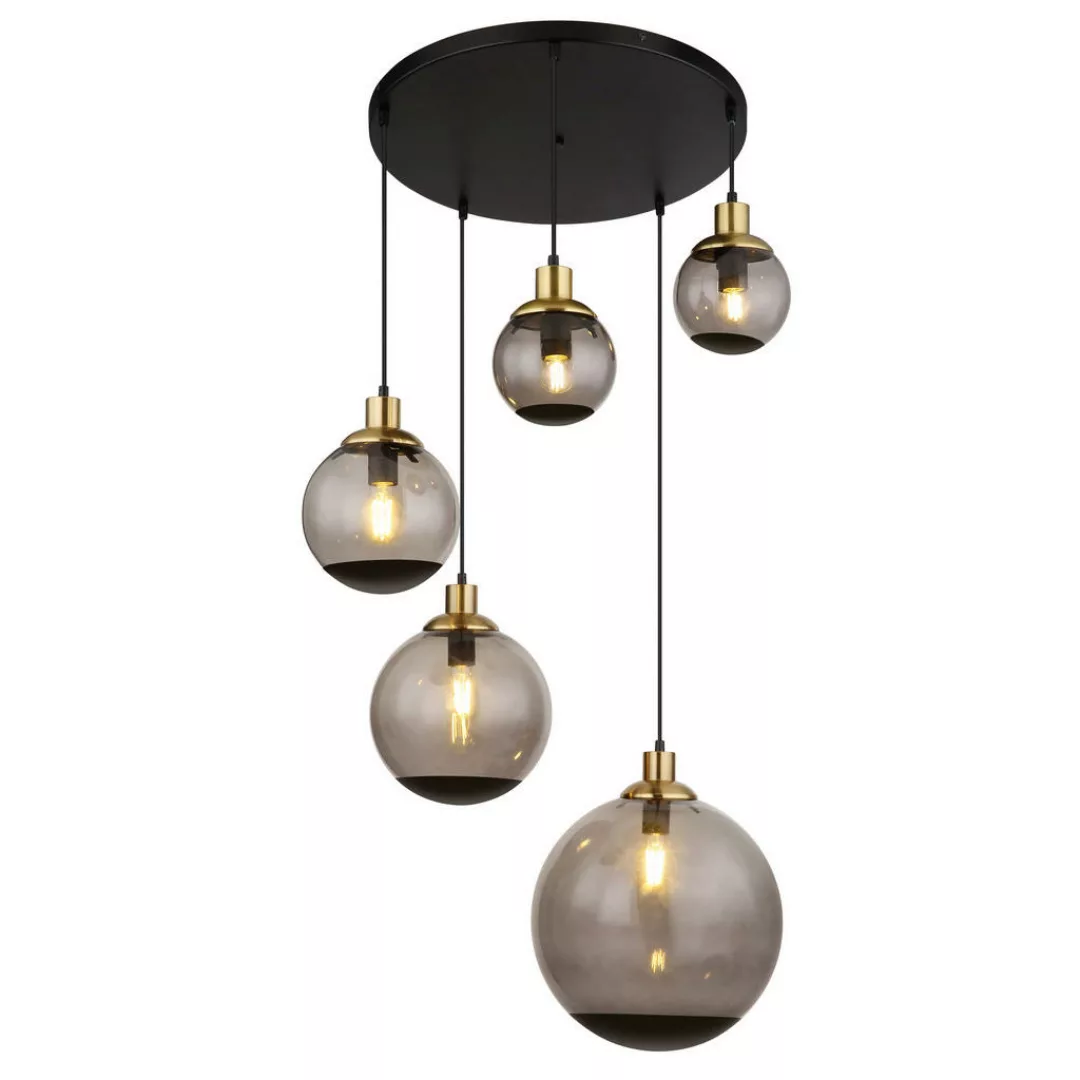 GLOBO Pendelleuchte Rauch schwarz Glas Metall H/D: ca. 150x65 cm E27 5 Bren günstig online kaufen