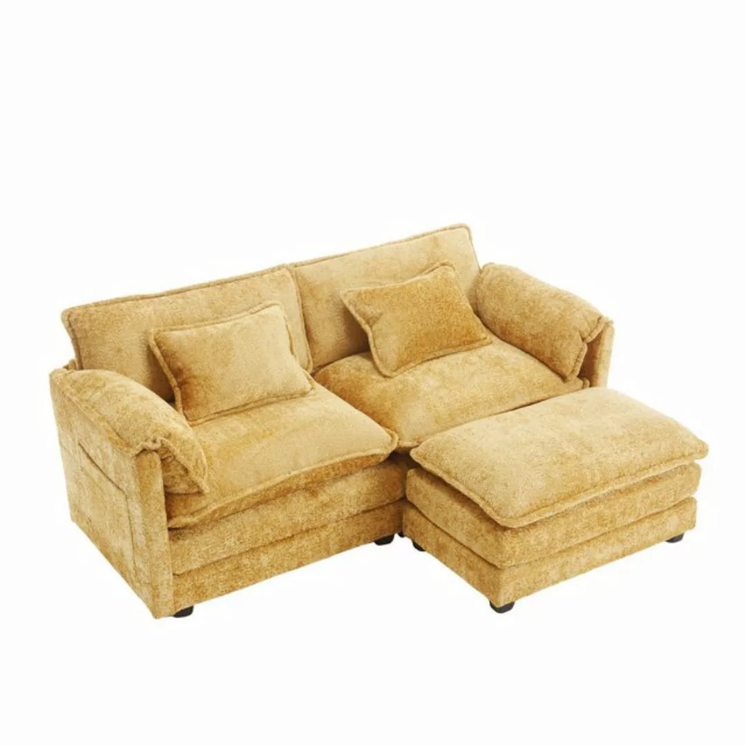 Gotagee Sofa Zweisitzer-Sofa mit Fußstütze Chenille-Stoff Kissen Wohnzimmer günstig online kaufen