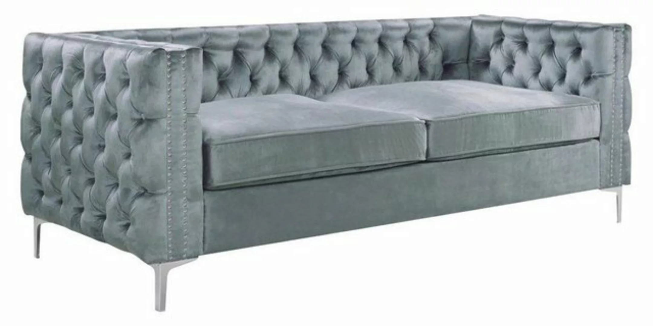 Xlmoebel Chesterfield-Sofa Luxus Chesterfield Couch Grau Samt Polster Sofa günstig online kaufen